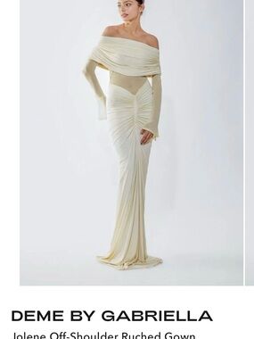 DEME By Gabriella Jolene Off-Shoulder Ruched Gown - Cream